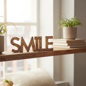 Handcrafted, Distressed, Wooden SMILE Sign Decor
New